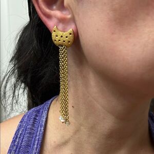 Gold Cat Chain Drop Earrings